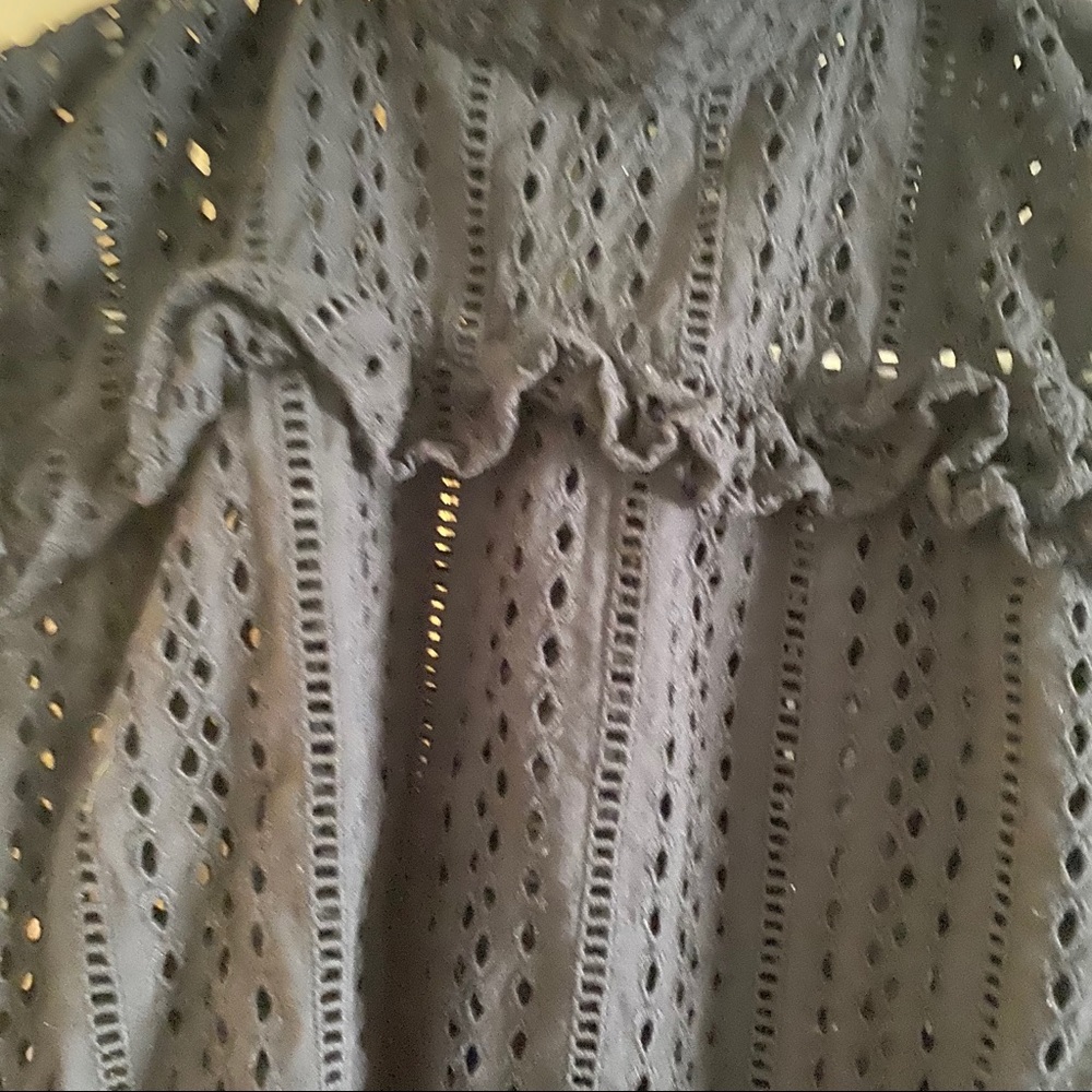 Madewell Eyelet Mock Neck Black Blouse - Picture 5 of 6